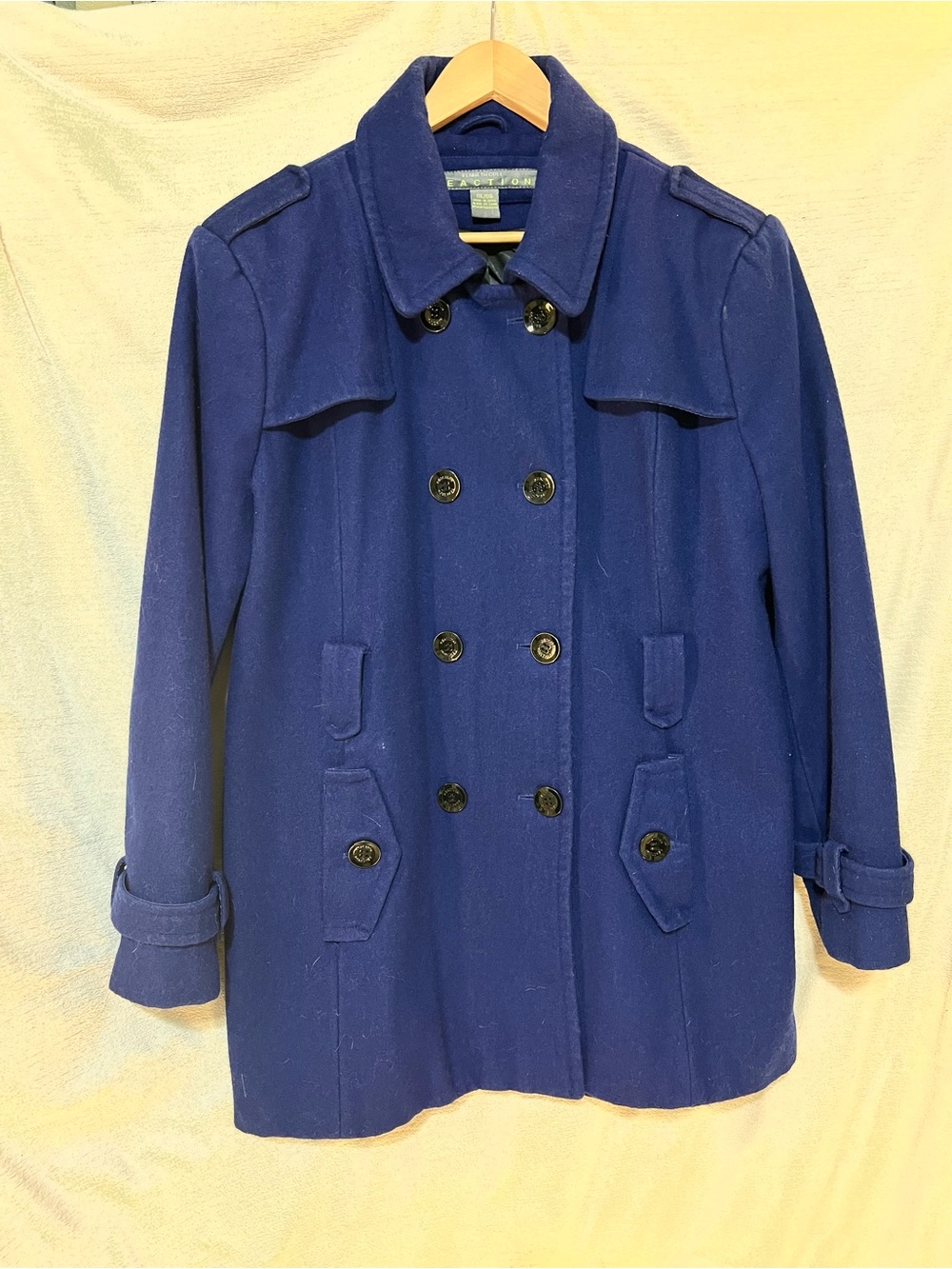 Kenneth Cole Reaction Royal Blue Double Breasted Wool Blend Peacoat Jacket XXL